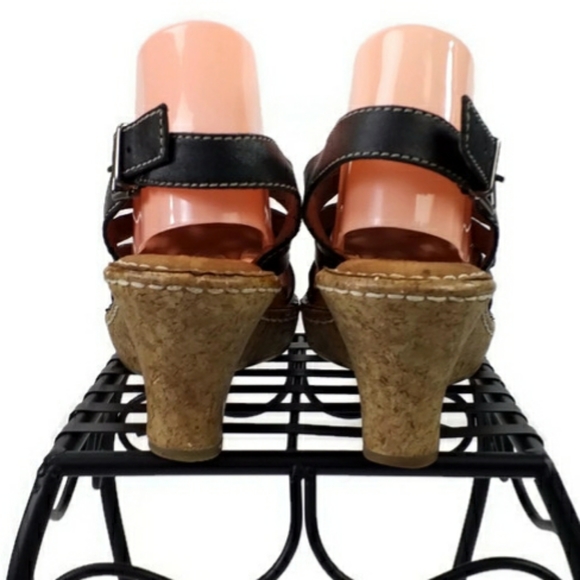 Naturalizer Thanya Black Leather Criss Cross Cork Platform Sandals Womens 11 - Picture 6 of 11